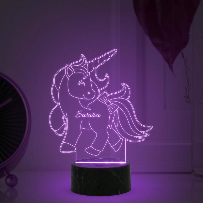 3D Illusion Unicorn Horse  Night Lamp with Warm White Light Customized with Name Gifts for Kids ,Bedroom Decoration